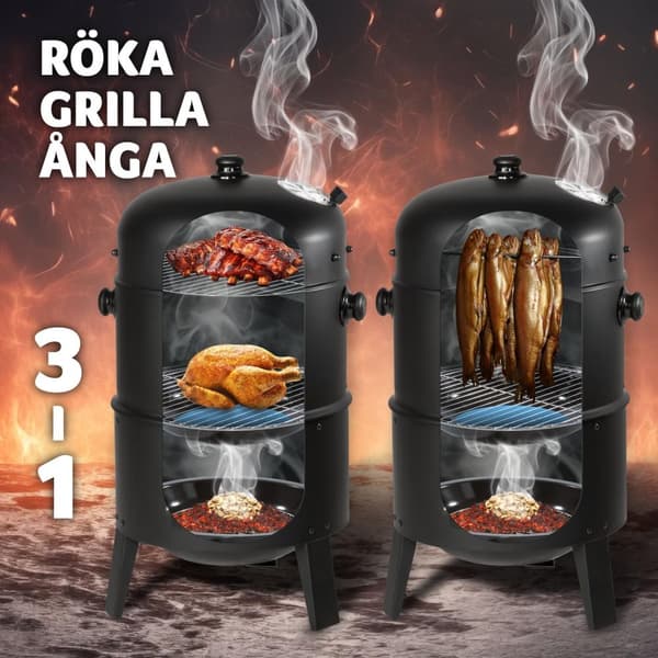 Röktunna, BBQ smoker 3 i 1 - svart