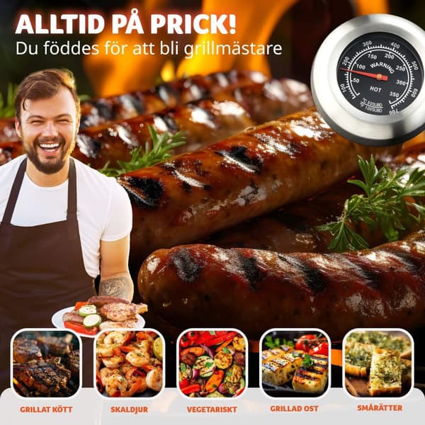Kolgrill Florian, höjdjusterbar med värmegaller, med termometer - svart