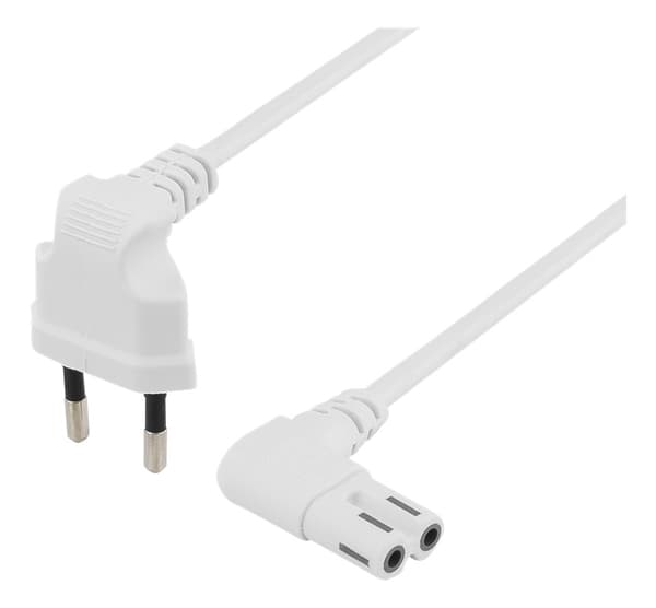 DELTACO ujordet apparatkabel, 3m, CEE 7/16 - IEC 60320 C7, hvit