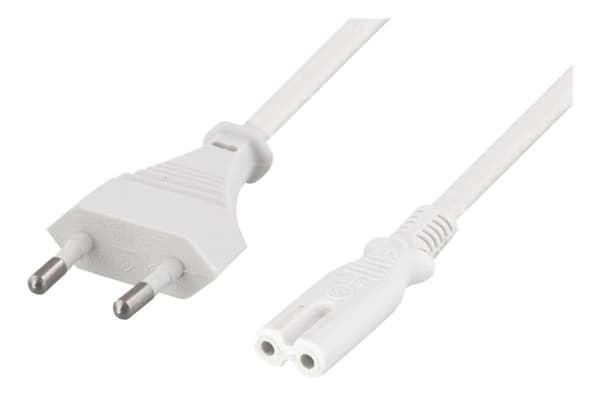 DELTACO ungrounded power cable, CEE 7/16 to IEC 60320 C7, 5m, white