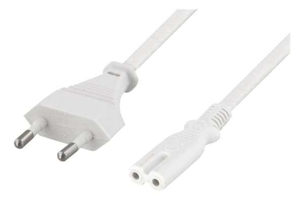 DELTACO ujordet apparatkabel, CEE 7/16 til IEC 60320 C7, 10 m, hvit