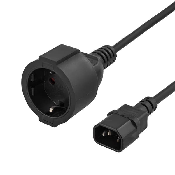 DELTACO apparatadapter, IEC C14 hane till CEE 7/4 (Schuko) hona, 1m