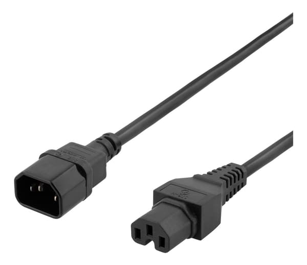 DELTACO 2 m jordingskabel IEC 60320 C15 - IEC6320 C14, 250V/10A, svart