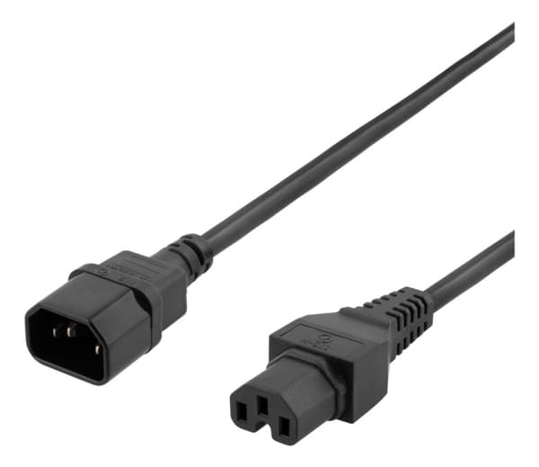 DELTACO 2 m jordingskabel IEC 60320 C15 - IEC6320 C14, 250V/10A, svart