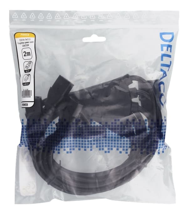 DELTACO Apparatkabel IEC C14 - 5x IEC C13, 2m, 10A/250V, Y-Splitter, s