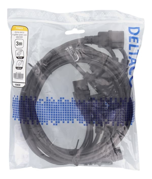DELTACO laitekaapeli IEC C14 - 5x IEC C13, 3m, 10A/250V, Y-haaroitin