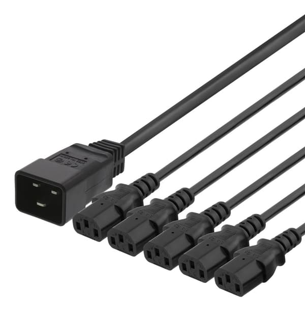 DELTACO Apparatkabel IEC C20 - 5x IEC C13, 1m, 16A/250V, Y-Splitter, s