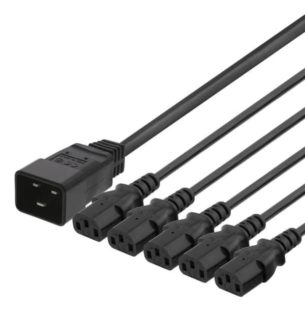 DELTACO Apparatkabel IEC C20 - 5x IEC C13, 1m, 16A/250V, Y-Splitter, s