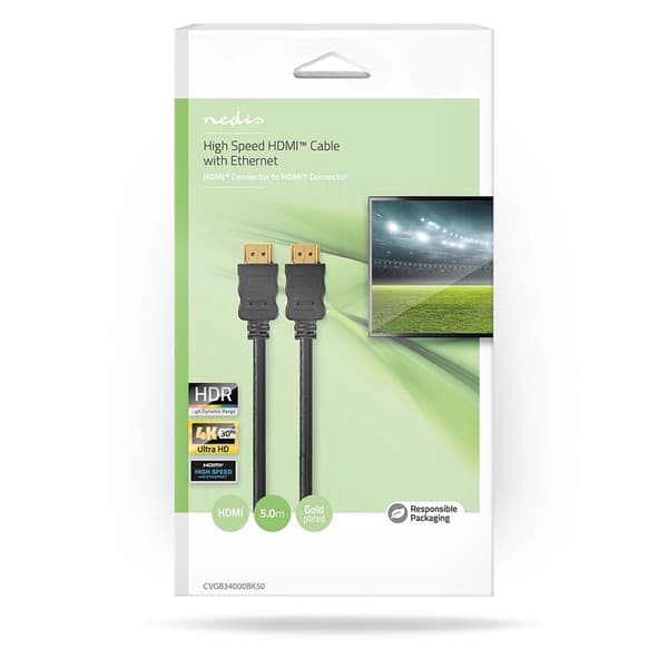 Nedis High Speed ​​HDMI ™ kabel med Ethernet | HDMI ™ -kontakt | HDMI ™ -kontakt | 4K@30Hz | ARC | 10.2 Gbps | 5.00 m | Rund | PVC | Sort | Boks