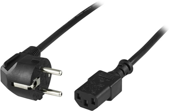 DELTACO apparatkabel, PC vägg, vinklad CEE 7/7 - rak IEC C13, 10m (DEL-111A)