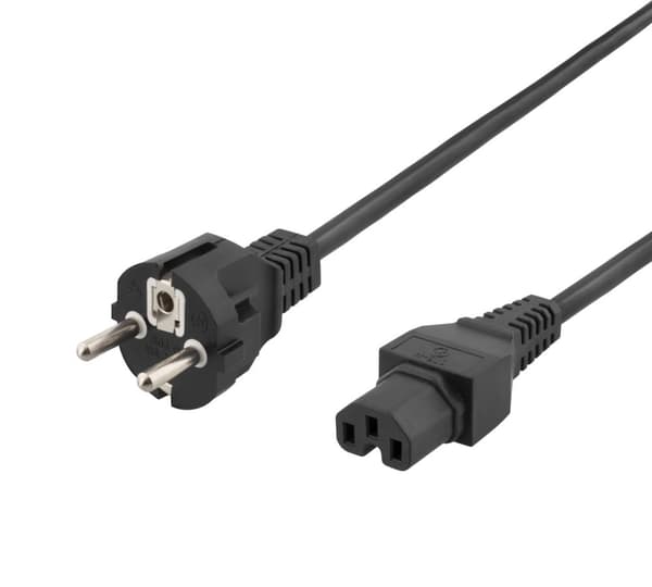 DELTACO Strøm CEE 7/7 Strøm IEC 60320 C15 Sort 50cm Strømkabel