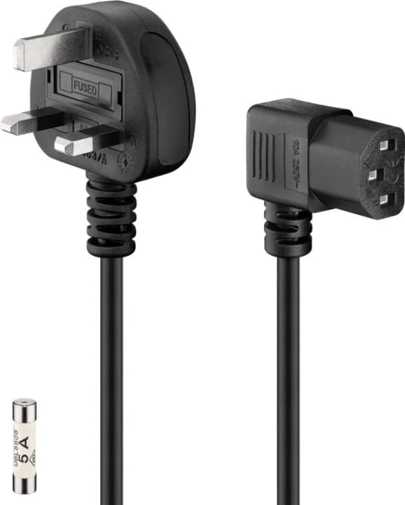 Goobay Tilkoblingskabel for UK-apparater, 2 m, svart UK 3-polet støpsel (type G, BS 1363) &gt; apparatkontakt C13 (vinklet)