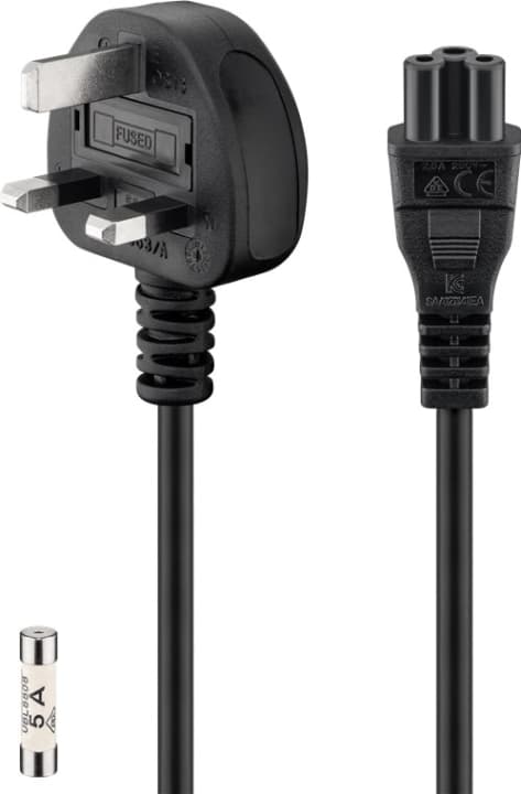 Goobay UK - Tilkoblingskabel for apparater, 1,8 m, svart 3-pinners UK-plugg (type G, BS 1363) &gt; apparatuttak C5