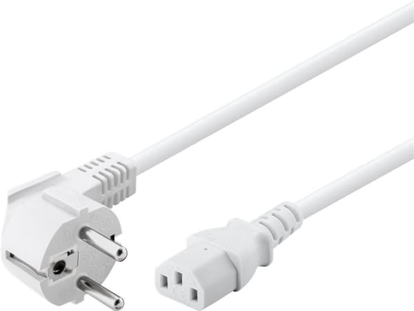 Goobay Vinklet tilkoblingskabel med C13-kontakt, 1,5 m, hvit plugg med jording (type F, CEE 7/7) > kontakt C13