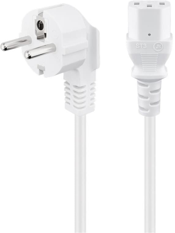 Goobay Vinklet tilkoblingskabel med C13-kontakt, 1,5 m, hvit plugg med jording (type F, CEE 7/7) > kontakt C13
