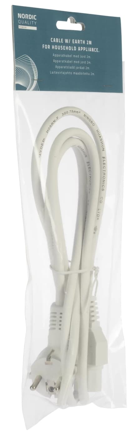 Nordic Quality C15 power cable, 2m, White