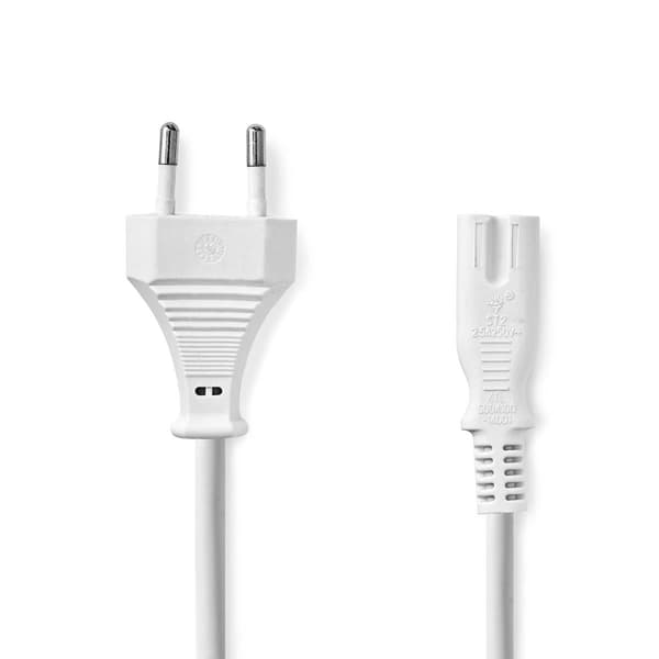 Nedis Strømkabel | Euro Mand | IEC-320-C7 | Lige | Lige | Nikkelplateret | 2.00 m | Fladt | PVC | Hvid | Label