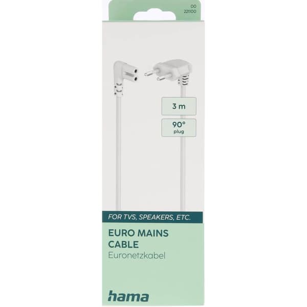 Hama Strömkabel Eurokontakt Vinklad Vit 3,0m