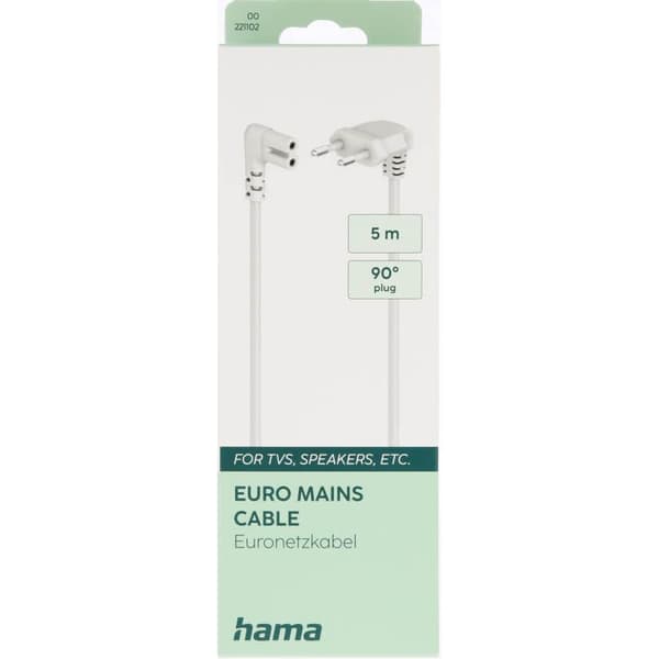 Hama Strømkabel Eurostik Vinklet Hvid 5 m