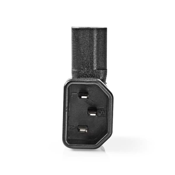 Nedis Udvidelse Plug | IEC-320-C13 | IEC-320-C14 | Venstrevinklet | Nikkelplateret | PVC | Sort | Box | 1 stk