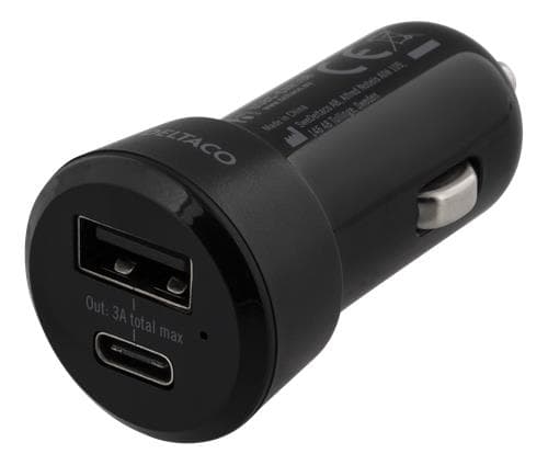 Diverse Billaddare med USB-C & USB-A, 10-30V input. Output 5V 3A. Svart