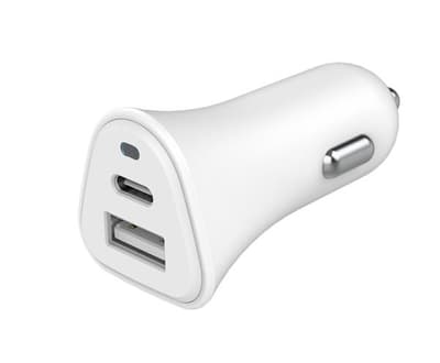 Bigben Just Green Car Charger with USB-A and USB-C ports (5.4A) White