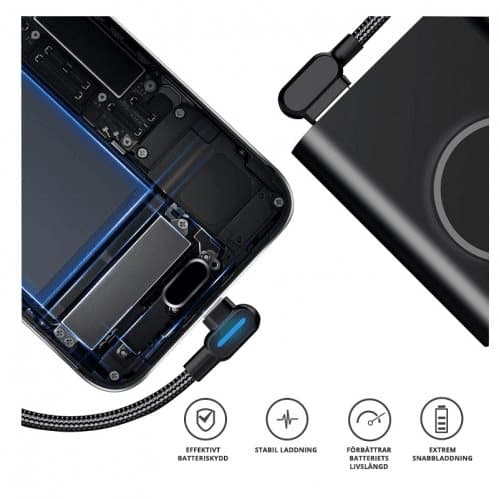 SiGN Vinklad USB-C kabel med LED-indikator 1m - Svart