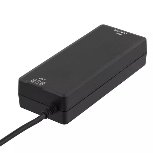 DELTACO oplader til notebook, 15-20 V, 8 A, 120W, LED-display