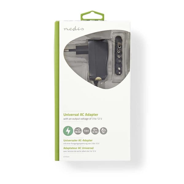 Nedis Universal AC strømadapter | 7.2 W | 3 - 12 V DC | 1.80 m | 1.0 A A | 6 plug(s) | Sort