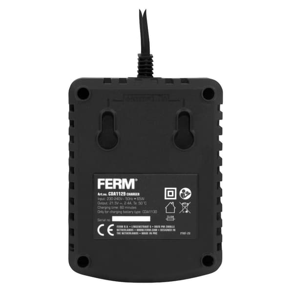 FERM CDA1129 Oplader – 20V - Til CDA1130 FERM - ACC