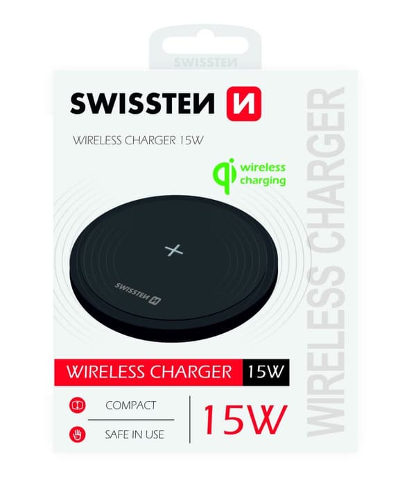 Bezvadu Lādētājs Swissten ar USB - USB-C kabeli 15W Melns
