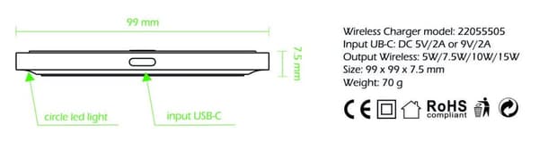 Bezvadu Lādētājs Swissten ar USB - USB-C kabeli 15W Melns