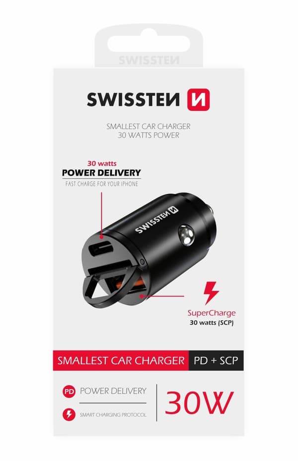 Swissten CL adaptér Power Delivery USB-C + Super Charge 3.0 30W nano černý