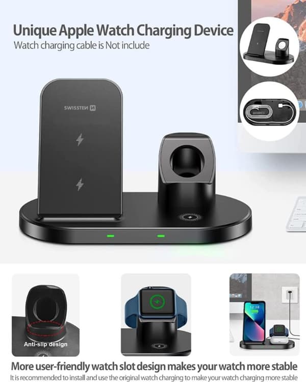 Swissten Wireless Charger 3in1 Stand 15W
