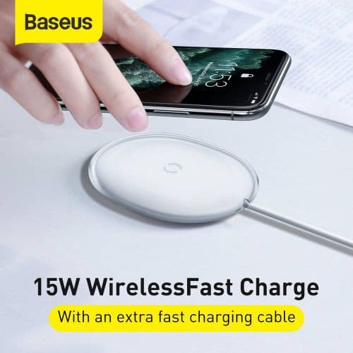 INCARCATOR wireless Baseus Jelly Qi 15W, compatibilitate smartphones, cablu Type-C la USB inclus, alb "WXGD-02" (timbru verde 0.18 lei) - 695315622370