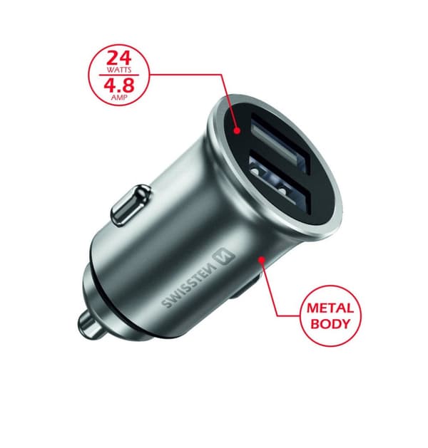 Swissten Eco Friendly Metal Premium Car charger 2 x USB 4.8A