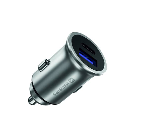 Swissten cl adaptér power delivery usb-c + quick charge 3.0 36w metal stříbrný