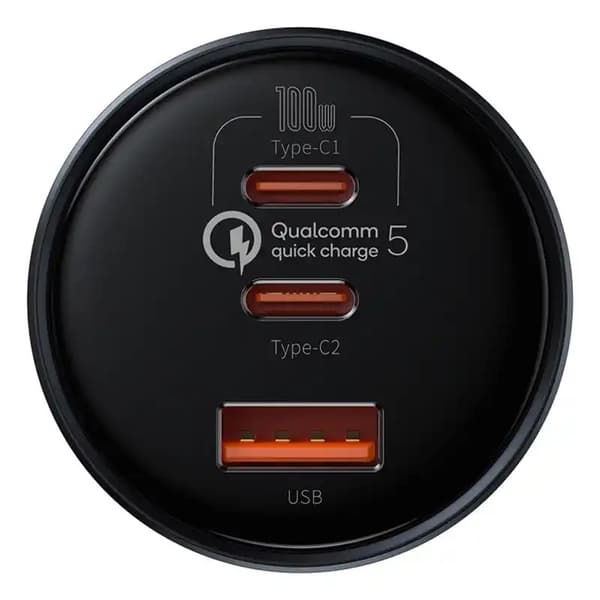 Baseus Car Charger Fast charger U+C+C, PD 3.0, QC 5.0, PPS, (with C+C cable 100W (20V/1.5A) 1m) 160W, Black (TZCCZM-0G)