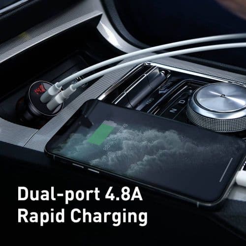 Baseus car charger with display, 2x USB, 4.8A, 24W (silver)