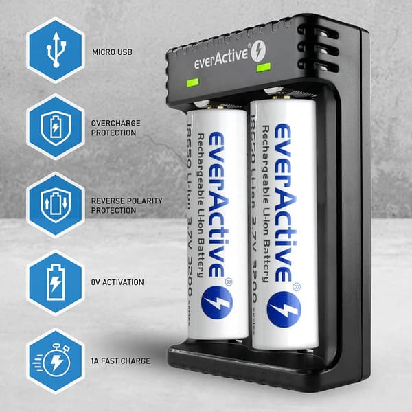 Laddare för cylindriska li-ion batterier everActive LC-200