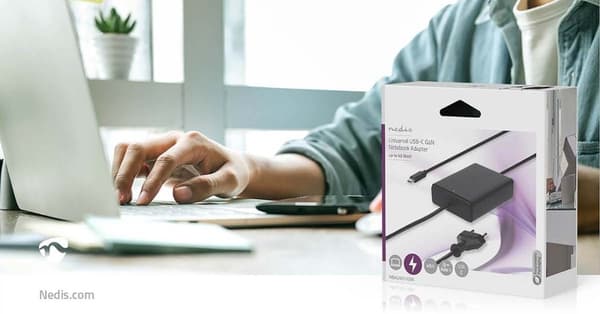 Nedis notebook-adapter | GaN | 45 W | 5 / 9 / 12 / 15 / 20 V DC | 2.25 / 2.33 / 2.92 / 3.0 A | Brugt til: Notebook / Smartphone / Tablet | Euro / Type