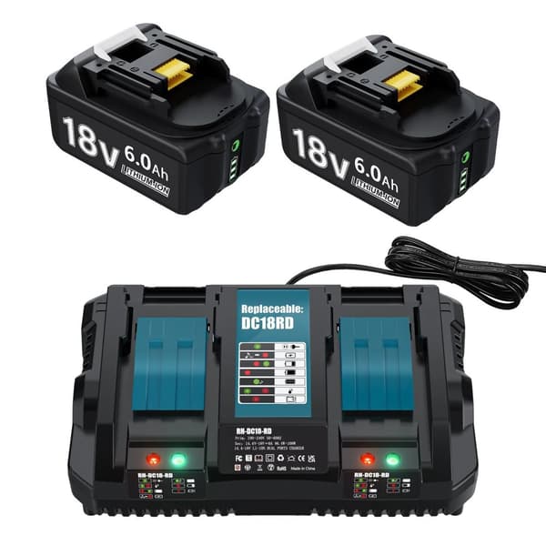 18V 6000mAh Li-Ion -akku Makitalle, kaksinkertainen laturi, älykkäät LED-merkkivalot,4 kpl 6,0