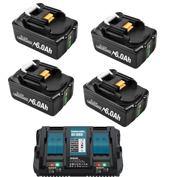 18V 6000mAh Li-Ion -akku Makitalle, kaksinkertainen laturi, älykkäät LED-merkkivalot,4 kpl 6,0