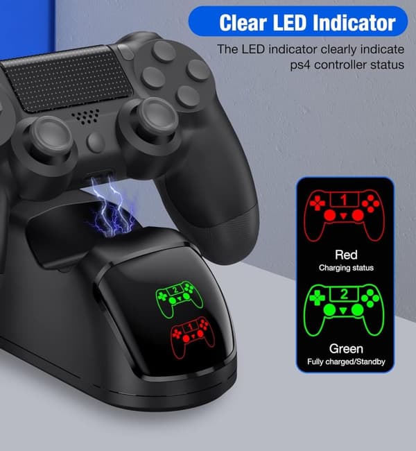 Dubbelladdningsstation för två PS4/PS4 Slim/PS4 Pro-handkontroller