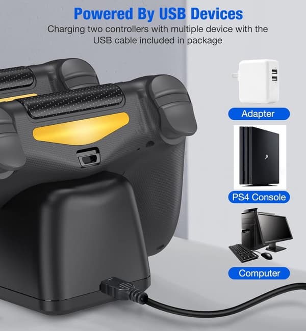 Dubbelladdningsstation för två PS4/PS4 Slim/PS4 Pro-handkontroller