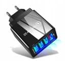 Hurtig vægoplader 4x USB QC 3.0 + kabel - SORT