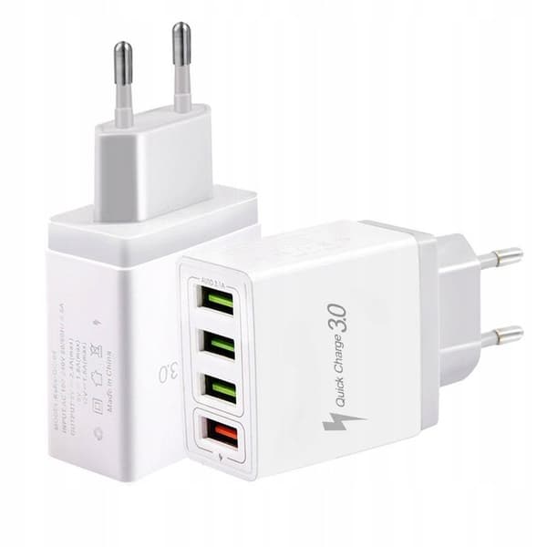 Laddare 4xUSB Snabbladdning 3.0 QC 3.1A 18W - VIT