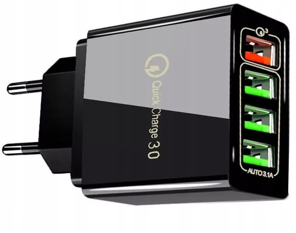 Laturi 4xUSB Pikalataus 3.0 QC 3.1A 18W - MUSTA