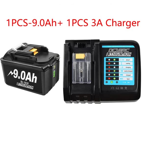 Uppladdningsbart 18V-batteri, alternativ på 9,0Ah, inkluderar 6A-laddare,1 9Ah 3A Laddare
