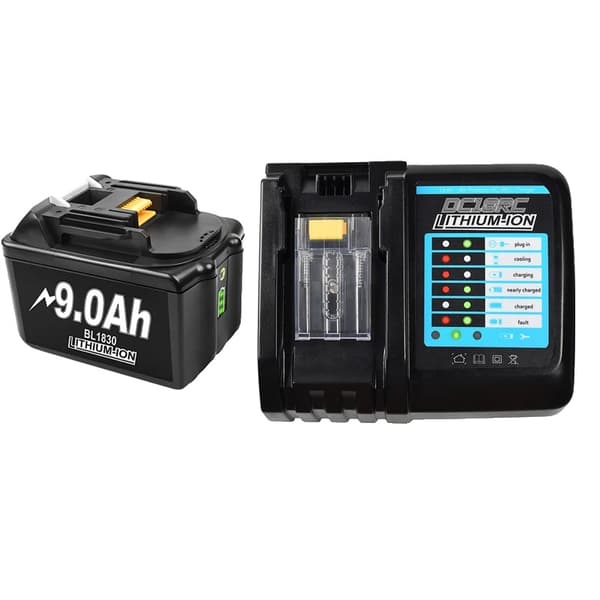 Uppladdningsbart 18V-batteri, alternativ på 9,0Ah, inkluderar 6A-laddare,1 9Ah 3A Laddare